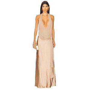 LPA Nyla Gown in Latte Small New Womens Maxi Satin Long Dress